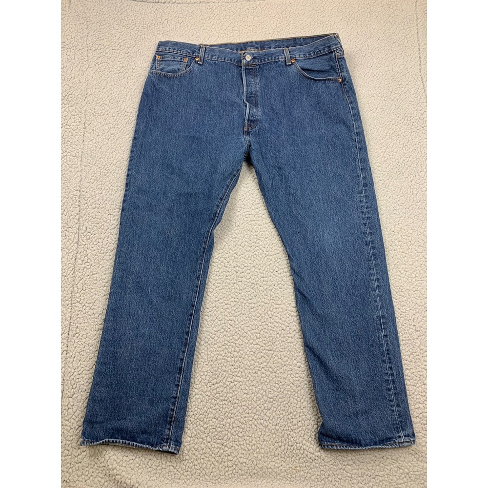 Levi's 501 Jeans‎ Mens W44 L32 Blue Medium Wash Original Fit Straight Leg Cotton
